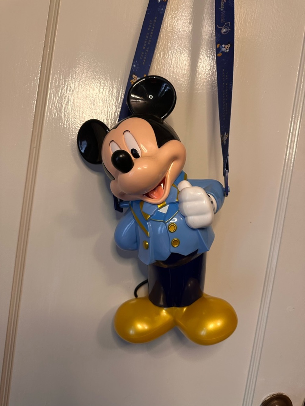 Disney 50th Anniver Mickey Mouse Popcorn Bucket in Blue Jacket with Gold Shoes